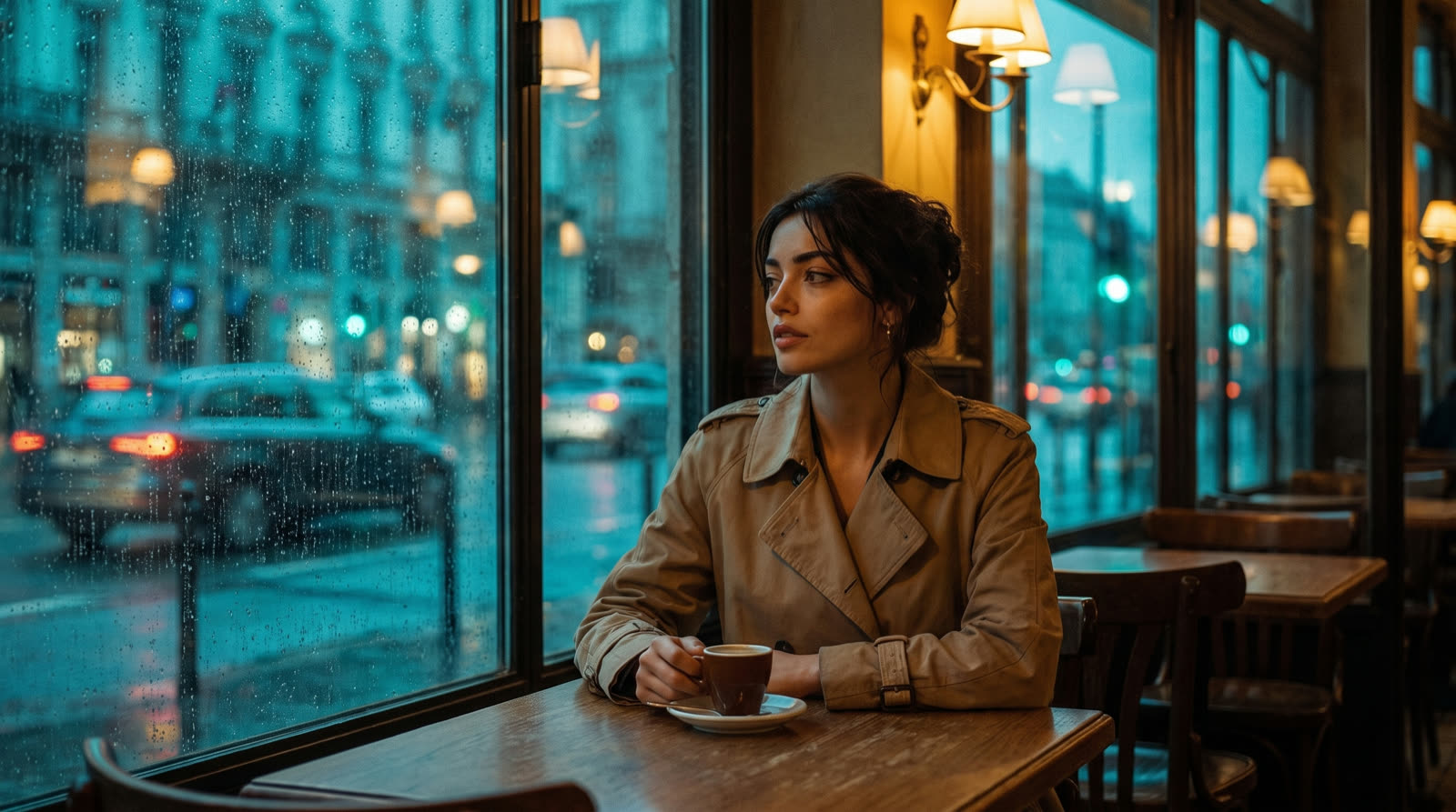 Café scene at dusk