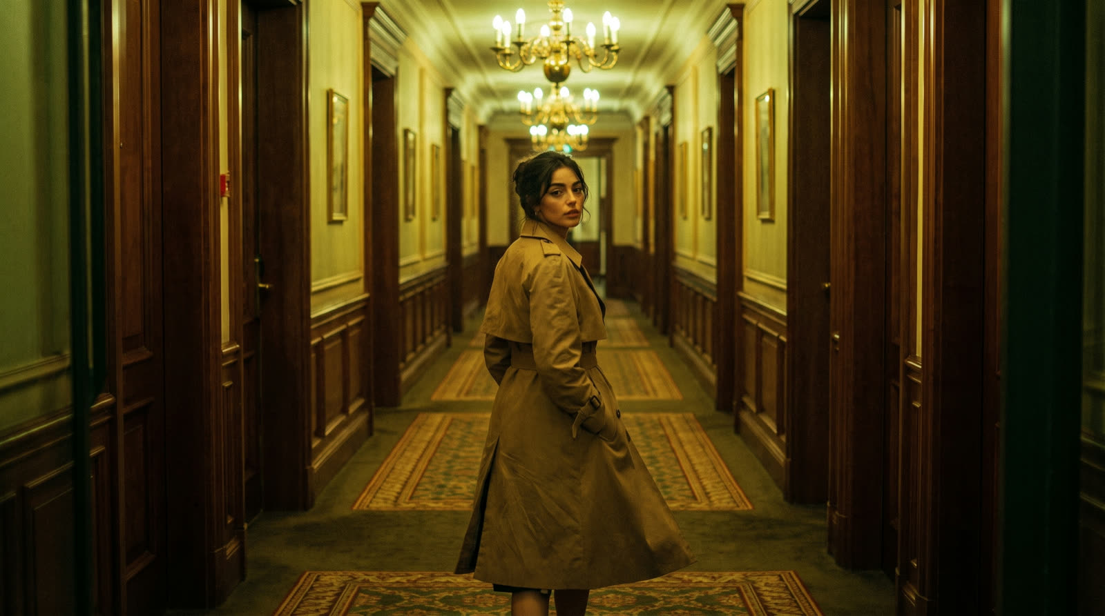 Hotel corridor, looking back